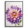 Purple and orange dahlia Minimalist Watercolour Botanical Art Print - Asteraceae Framed Plant Wall Art 1 watercolour botanical print flowers purple and orange dahlia minimalist front view