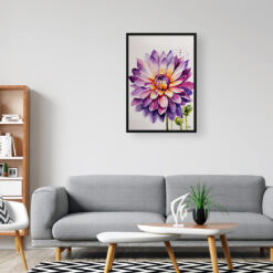 Purple and orange dahlia Minimalist Watercolour Botanical Art Print - Asteraceae Framed Plant Wall Art 8 watercolour botanical print flowers purple and orange dahlia minimalist office