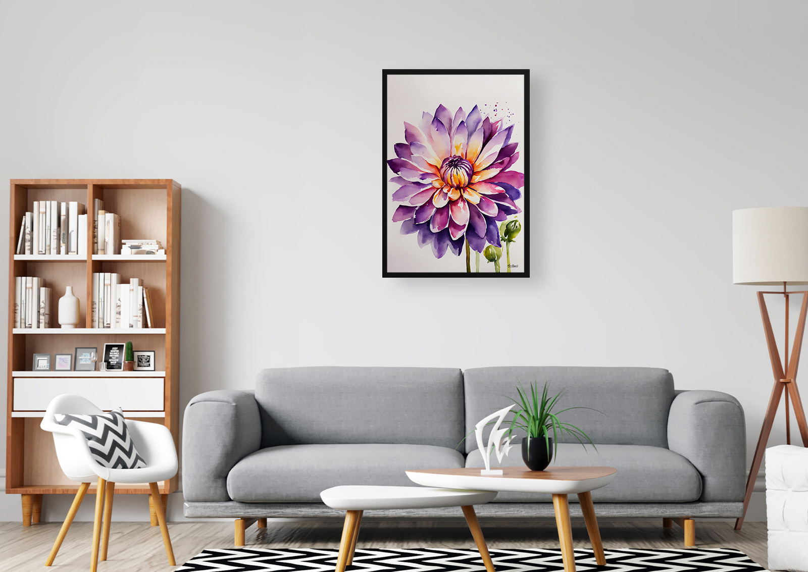 Purple and orange dahlia Minimalist Watercolour Botanical Art Print - Asteraceae Framed Plant Wall Art 5 Purple and orange dahlia Minimalist Watercolour Botanical Art Print - Asteraceae Framed Plant Wall Art - Image 3