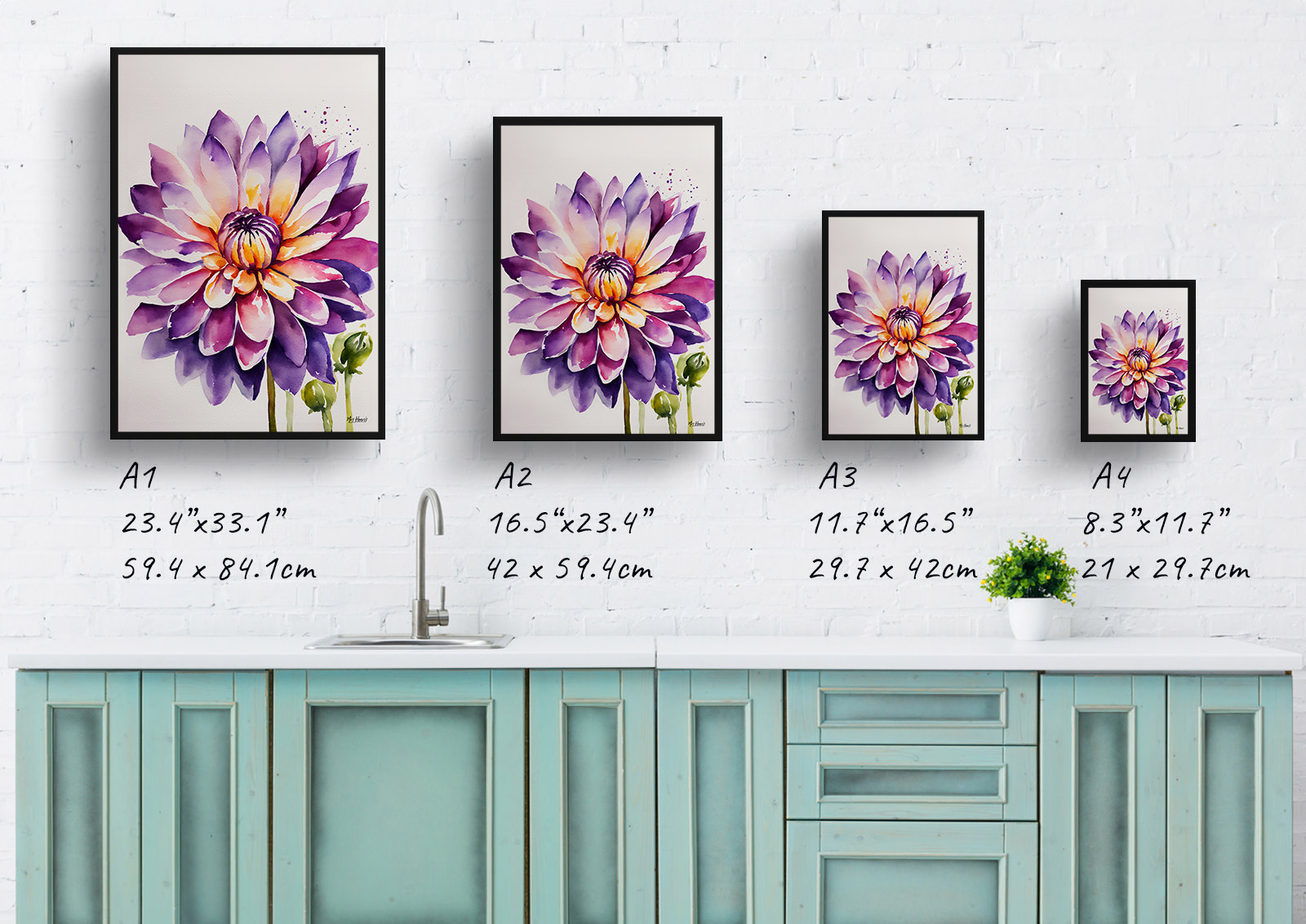 Purple and orange dahlia Minimalist Watercolour Botanical Art Print - Asteraceae Framed Plant Wall Art 6 Purple and orange dahlia Minimalist Watercolour Botanical Art Print - Asteraceae Framed Plant Wall Art - Image 4