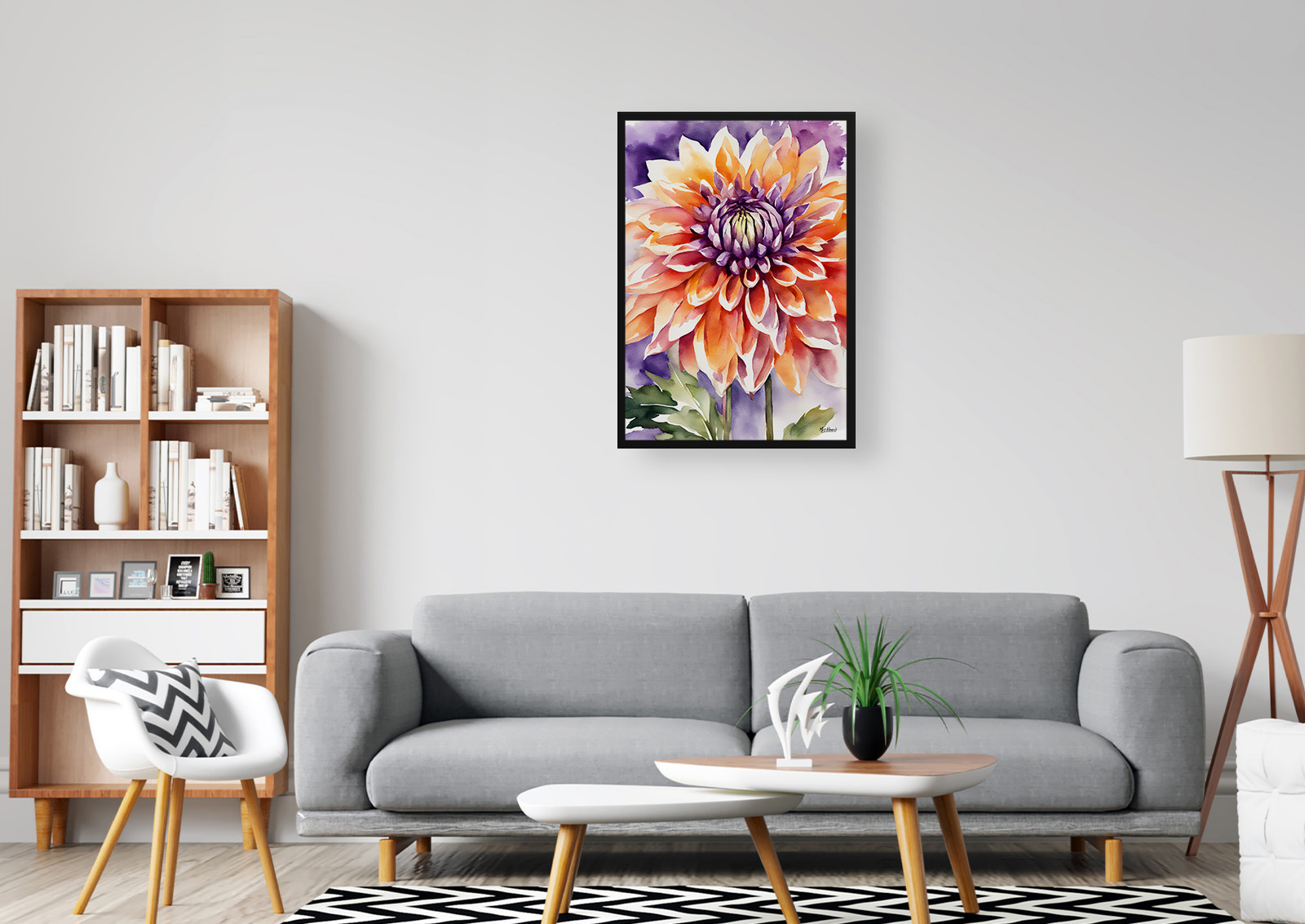 Purple and orange dahlia Watercolour Botanical Art Print - Asteraceae Framed Plant Wall Art 5 Purple and orange dahlia Watercolour Botanical Art Print - Asteraceae Framed Plant Wall Art - Image 3