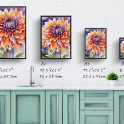 Purple and orange dahlia Watercolour Botanical Art Print - Asteraceae Framed Plant Wall Art 9 Purple and orange dahlia Watercolour Botanical Art Print - Asteraceae Framed Plant Wall Art - Image 4
