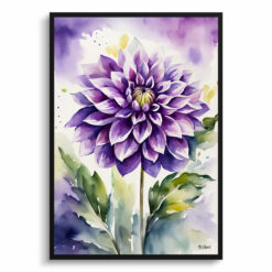 Purple dahlia Watercolour Botanical Art Print - Asteraceae Framed Plant Wall Art