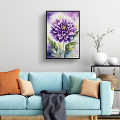watercolour botanical print flowers purple dahlia living room