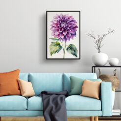 Purple dahlia Minimalist Watercolour Botanical Art Print - Asteraceae Framed Plant Wall Art 7 watercolour botanical print flowers purple dahlia minimalist living room