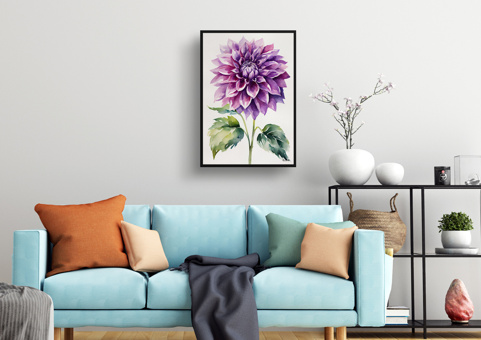 Purple dahlia Minimalist Watercolour Botanical Art Print - Asteraceae Framed Plant Wall Art 4 Purple dahlia Minimalist Watercolour Botanical Art Print - Asteraceae Framed Plant Wall Art - Image 2