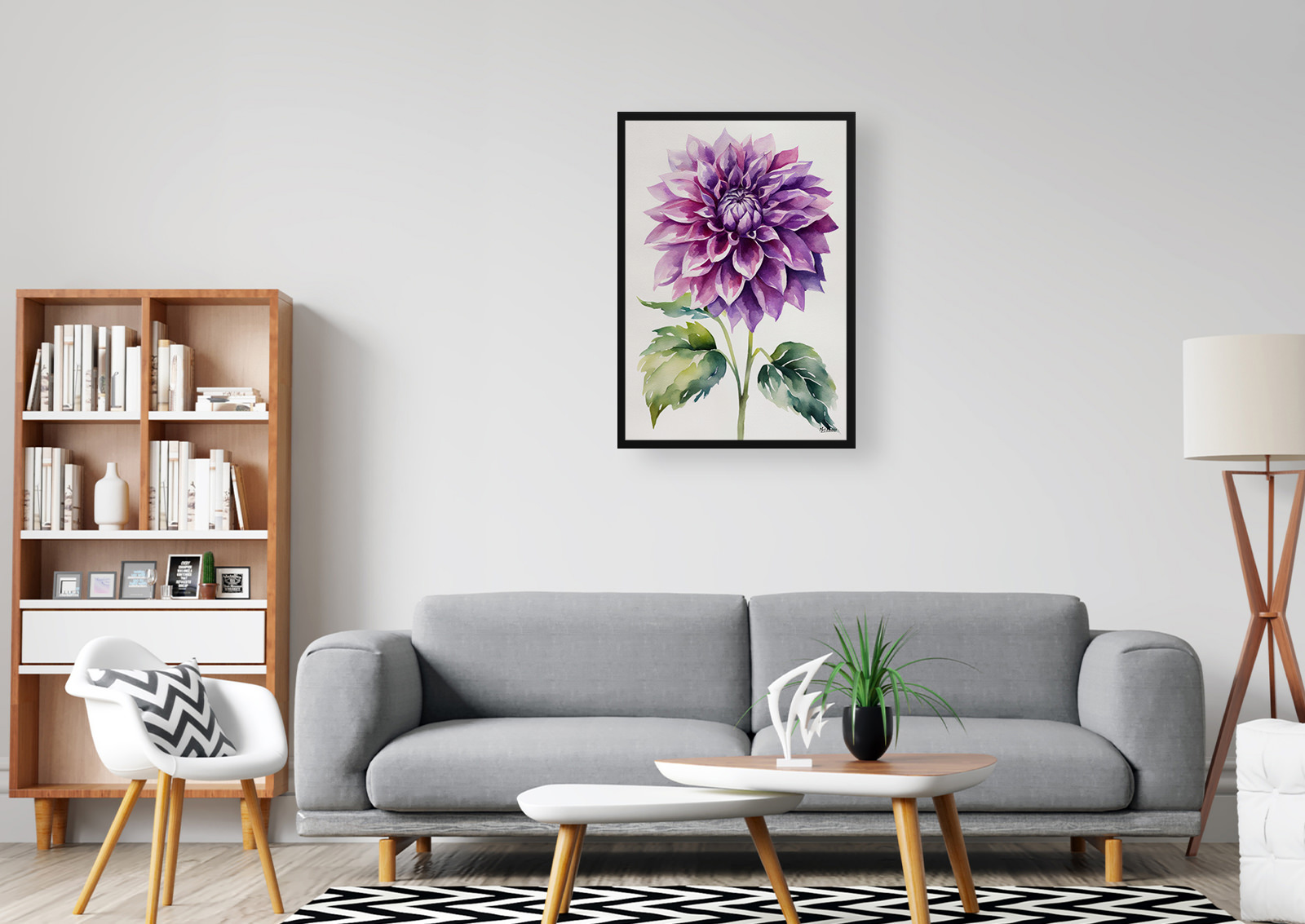 Purple dahlia Minimalist Watercolour Botanical Art Print - Asteraceae Framed Plant Wall Art 5 Purple dahlia Minimalist Watercolour Botanical Art Print - Asteraceae Framed Plant Wall Art - Image 3