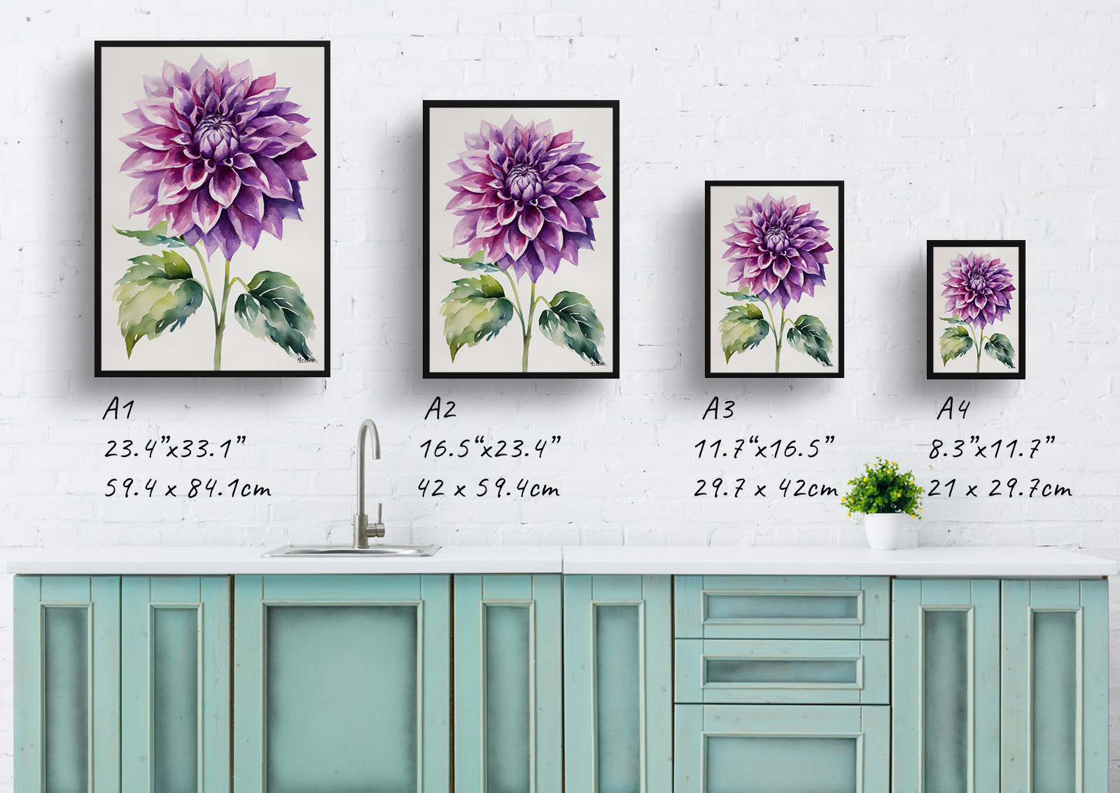 Purple dahlia Minimalist Watercolour Botanical Art Print - Asteraceae Framed Plant Wall Art 6 Purple dahlia Minimalist Watercolour Botanical Art Print - Asteraceae Framed Plant Wall Art - Image 4