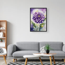 watercolour botanical print flowers purple dahlia office