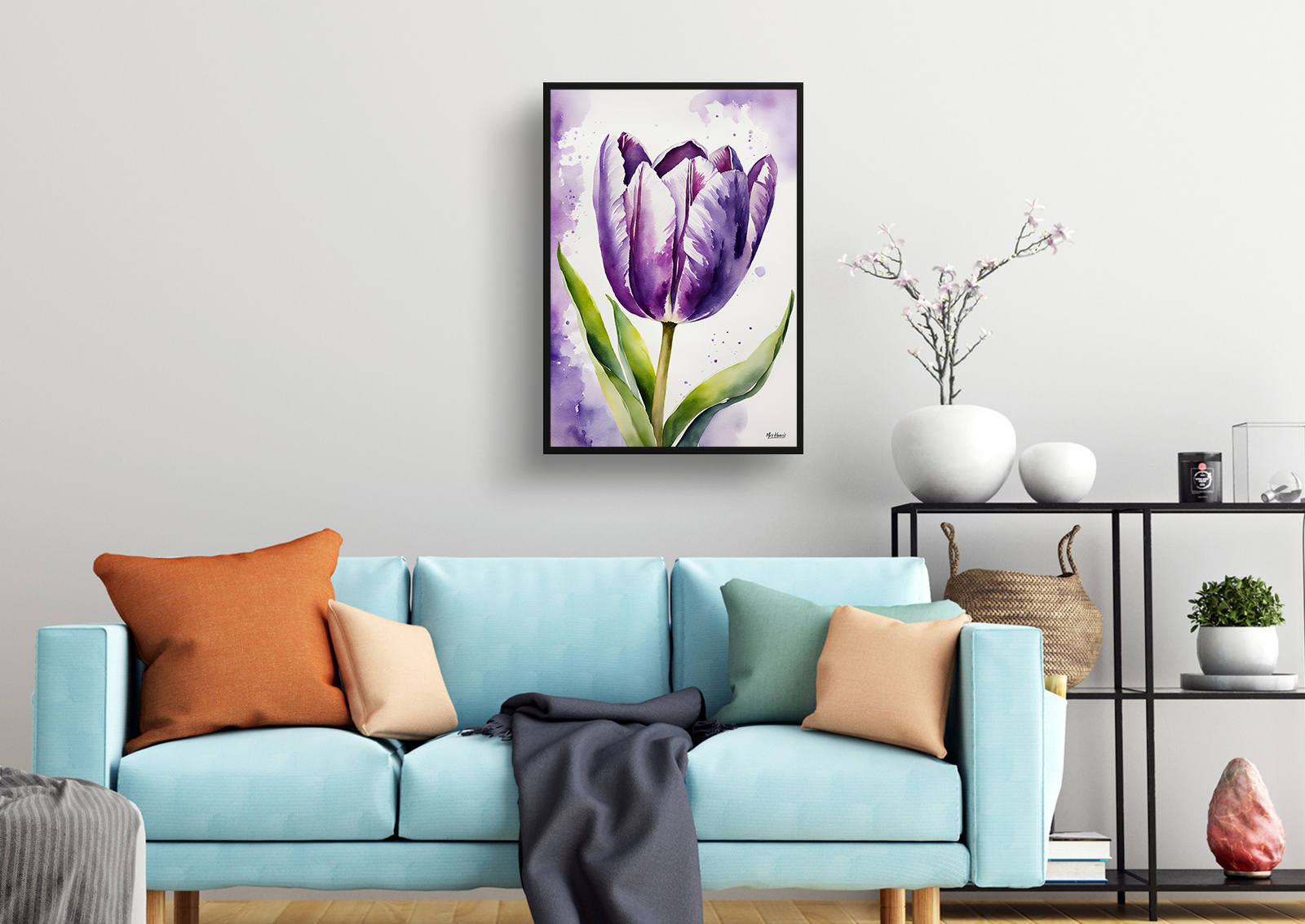 Purple tulip Watercolour Botanical Art Print - Lady Framed Plant Wall Art 4 Purple tulip Watercolour Botanical Art Print - Lady Framed Plant Wall Art - Image 2