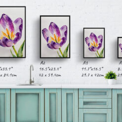 watercolour botanical print flowers purple tulip minimalist print size comparison
