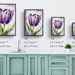Purple tulip Watercolour Botanical Art Print - Lady Framed Plant Wall Art 9 watercolour botanical print flowers purple tulip print size comparison