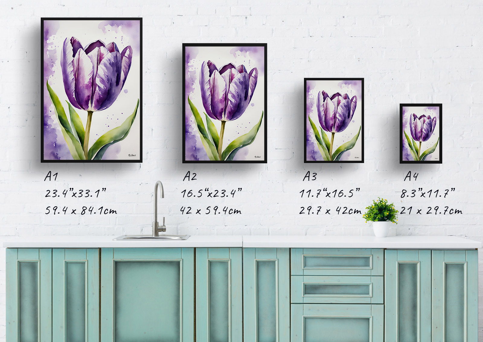 Purple tulip Watercolour Botanical Art Print - Lady Framed Plant Wall Art 6 Purple tulip Watercolour Botanical Art Print - Lady Framed Plant Wall Art - Image 4
