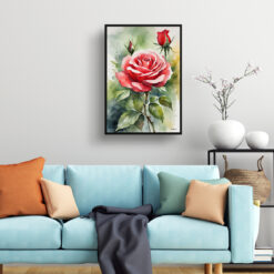 Red rose Watercolour Botanical Art Print - Garden Framed Plant Wall Art 7 watercolour botanical print flowers red rose living room