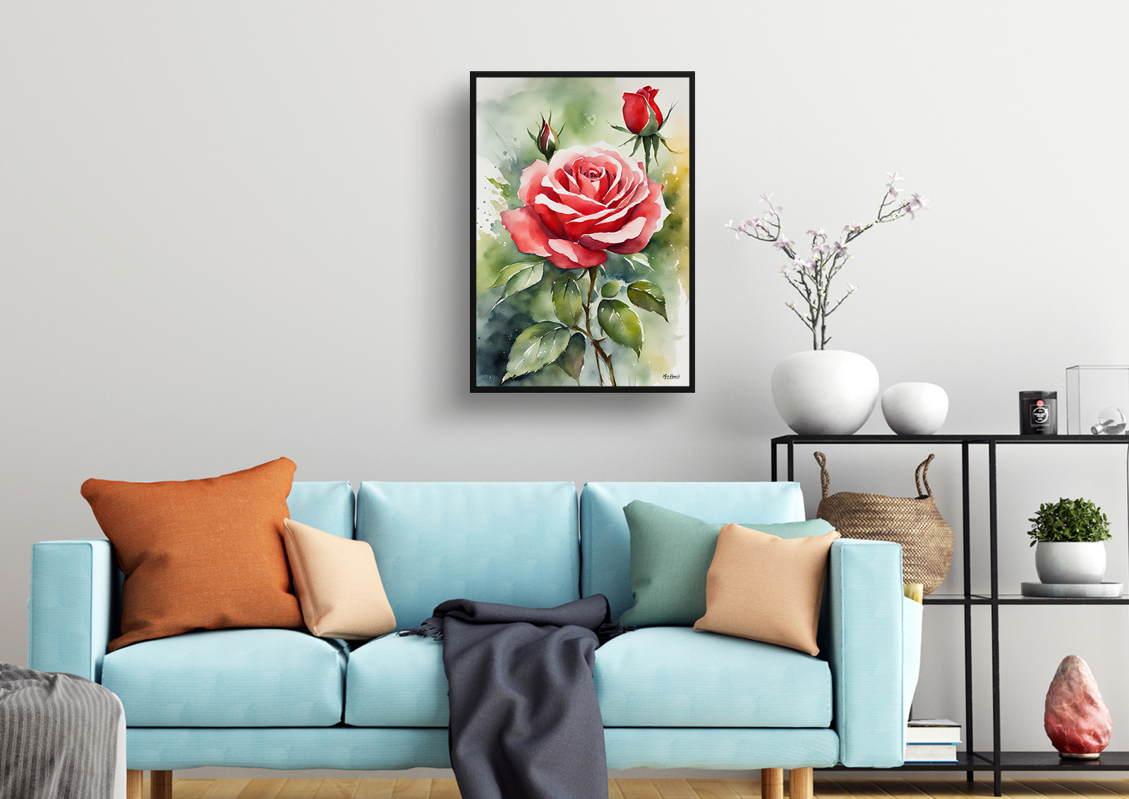 Red rose Watercolour Botanical Art Print - Garden Framed Plant Wall Art 4 Red rose Watercolour Botanical Art Print - Garden Framed Plant Wall Art - Image 2