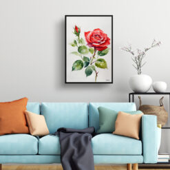 watercolour botanical print flowers red rose minimalist living room