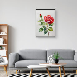 watercolour botanical print flowers red rose minimalist office