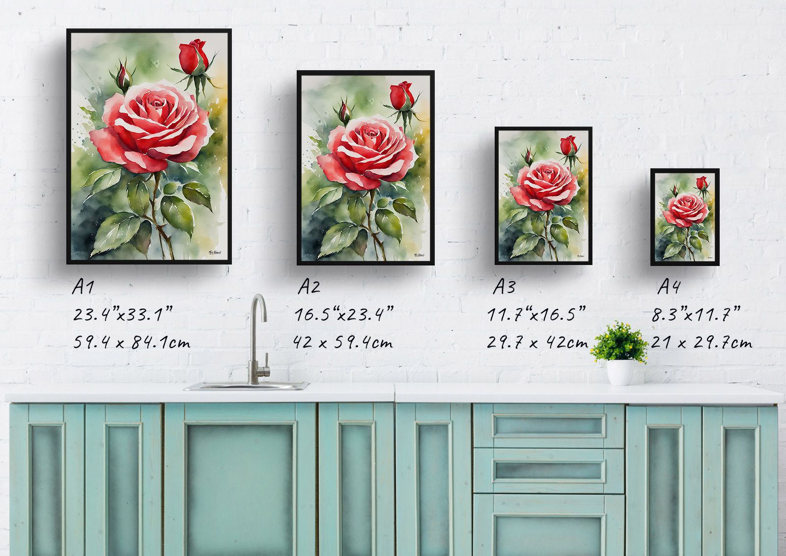 Red rose Watercolour Botanical Art Print - Garden Framed Plant Wall Art 6 Red rose Watercolour Botanical Art Print - Garden Framed Plant Wall Art - Image 4