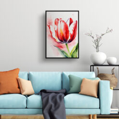 Red tulip Watercolour Botanical Art Print - Tulipa Framed Plant Wall Art 7 watercolour botanical print flowers red tulip living room