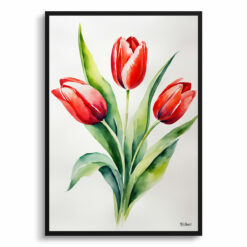 Red tulip Minimalist Watercolour Botanical Art Print - Tulipa Framed Plant Wall Art
