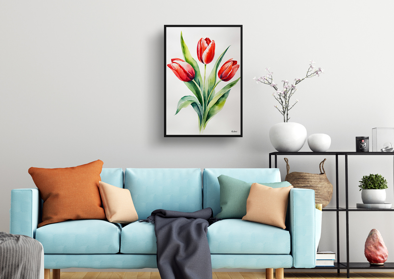 Red tulip Minimalist Watercolour Botanical Art Print - Tulipa Framed Plant Wall Art 4 Red tulip Minimalist Watercolour Botanical Art Print - Tulipa Framed Plant Wall Art - Image 2