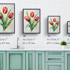 Red tulip Minimalist Watercolour Botanical Art Print - Tulipa Framed Plant Wall Art 9 watercolour botanical print flowers red tulip minimalist print size comparison