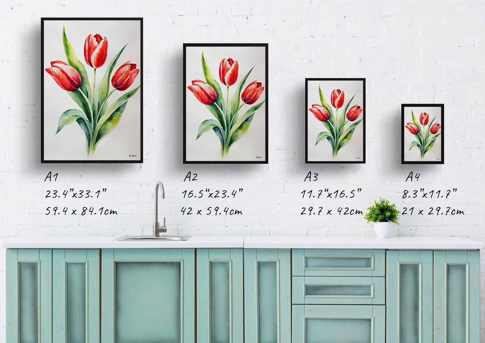 Red tulip Minimalist Watercolour Botanical Art Print - Tulipa Framed Plant Wall Art 6 Red tulip Minimalist Watercolour Botanical Art Print - Tulipa Framed Plant Wall Art - Image 4