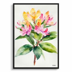 Rhododendron Minimalist Watercolour Botanical Art Print -  Azalea Framed Plant Wall Art