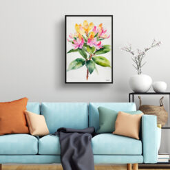 watercolour botanical print flowers rhododendron minimalist living room
