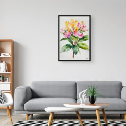 watercolour botanical print flowers rhododendron minimalist office
