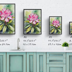 Rhododendron Watercolour Botanical Art Print - Azalea Framed Plant Wall Art 9 watercolour botanical print flowers rhododendron print size comparison