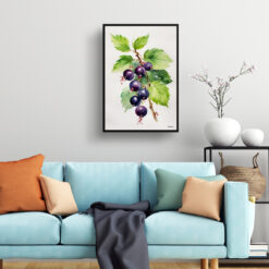 watercolour botanical print flowers ribes nigrum cassissima noiroma minimalist living room