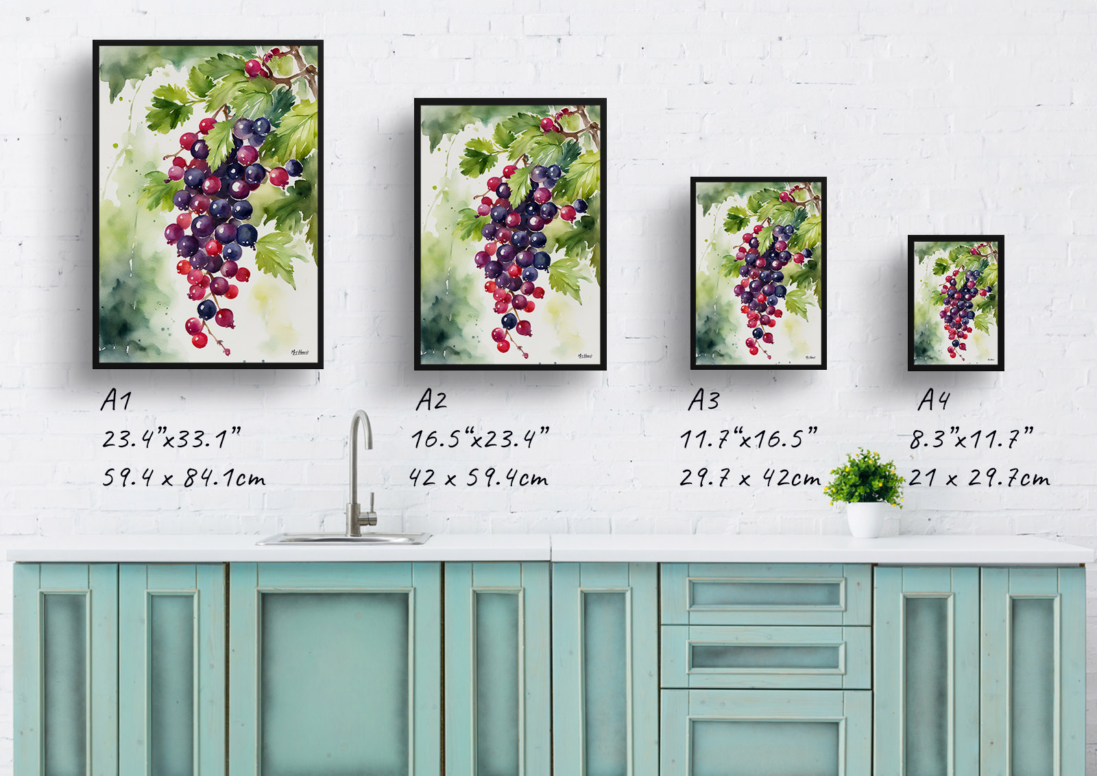 Ribes Nigrum Cassissima Noiroma Watercolour Botanical Art Print - Blackcurrant Framed Plant Wall Art 6 Ribes Nigrum Cassissima Noiroma Watercolour Botanical Art Print - Blackcurrant Framed Plant Wall Art - Image 4