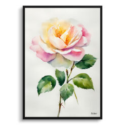 Rosa Madame Alfred Carriére Minimalist Watercolour Botanical Art Print - Rose Framed Plant Wall Art