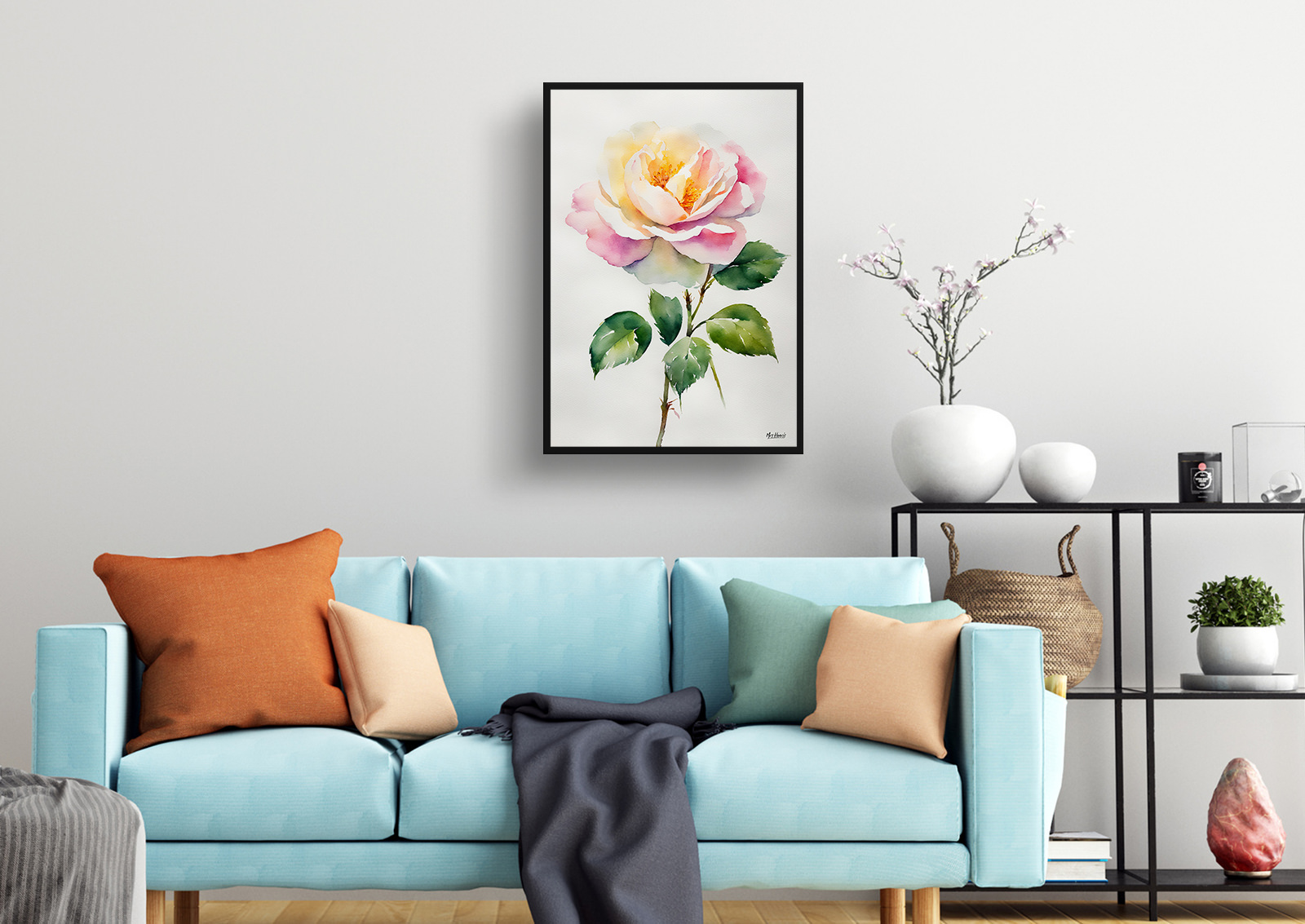 Rosa Madame Alfred Carriére Minimalist Watercolour Botanical Art Print - Rose Framed Plant Wall Art 4 Rosa Madame Alfred Carriére Minimalist Watercolour Botanical Art Print - Rose Framed Plant Wall Art - Image 2