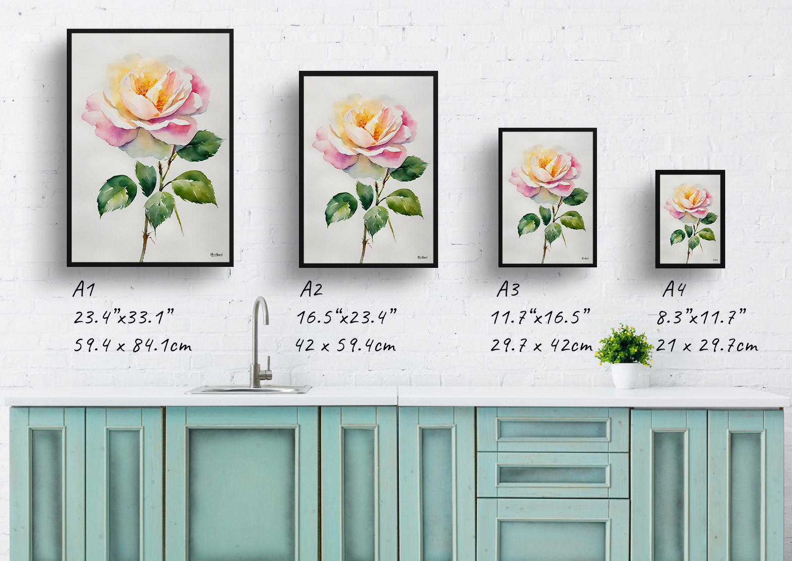 Rosa Madame Alfred Carriére Minimalist Watercolour Botanical Art Print - Rose Framed Plant Wall Art 6 Rosa Madame Alfred Carriére Minimalist Watercolour Botanical Art Print - Rose Framed Plant Wall Art - Image 4