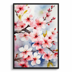 Sakura Cherry Blossom Watercolour Botanical Art Print - Japanese Flowering Framed Plant Wall Art