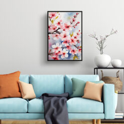 Sakura Cherry Blossom Watercolour Botanical Art Print - Japanese Flowering Framed Plant Wall Art 7 watercolour botanical print flowers sakura cherry blossom living room