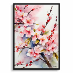 Sakura Cherry Blossom Minimalist Watercolour Botanical Art Print - Japanese Flowering Framed Plant Wall Art