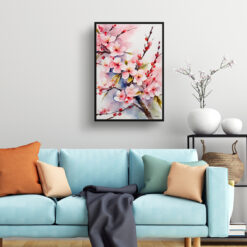 Sakura Cherry Blossom Minimalist Watercolour Botanical Art Print - Japanese Flowering Framed Plant Wall Art 7 watercolour botanical print flowers sakura cherry blossom minimalist living room