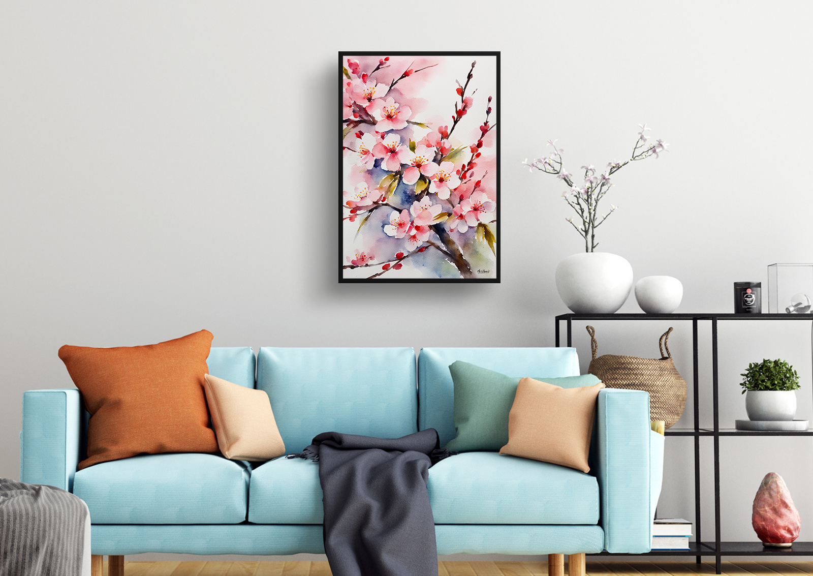 Sakura Cherry Blossom Minimalist Watercolour Botanical Art Print - Japanese Flowering Framed Plant Wall Art 4 Sakura Cherry Blossom Minimalist Watercolour Botanical Art Print - Japanese Flowering Framed Plant Wall Art - Image 2