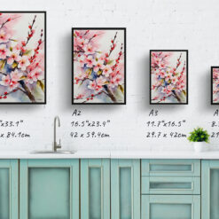 Sakura Cherry Blossom Minimalist Watercolour Botanical Art Print - Japanese Flowering Framed Plant Wall Art 9 watercolour botanical print flowers sakura cherry blossom minimalist print size comparison