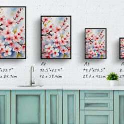 Sakura Cherry Blossom Watercolour Botanical Art Print - Japanese Flowering Framed Plant Wall Art 9 watercolour botanical print flowers sakura cherry blossom print size comparison