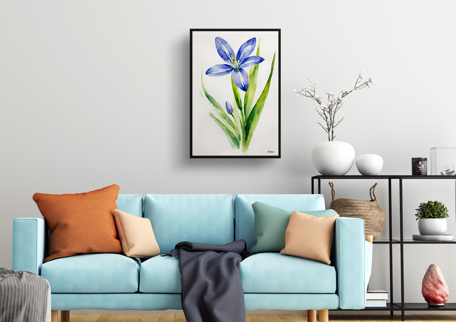 Scilla Bifolia Minimalist Watercolour Botanical Art Print - Alpine Squill Framed Plant Wall Art 4 Scilla Bifolia Minimalist Watercolour Botanical Art Print - Alpine Squill Framed Plant Wall Art - Image 2