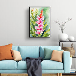 watercolour botanical print flowers snapdragon living room