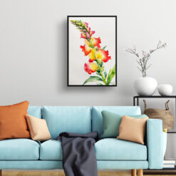 watercolour botanical print flowers snapdragon minimalist living room