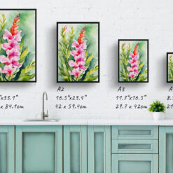 watercolour botanical print flowers snapdragon print size comparison