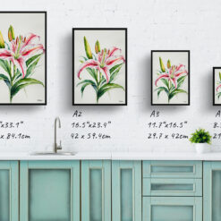Stargazer lily Minimalist Watercolour Botanical Art Print - Oriental Framed Plant Wall Art 9 watercolour botanical print flowers stargazer lily minimalist print size comparison