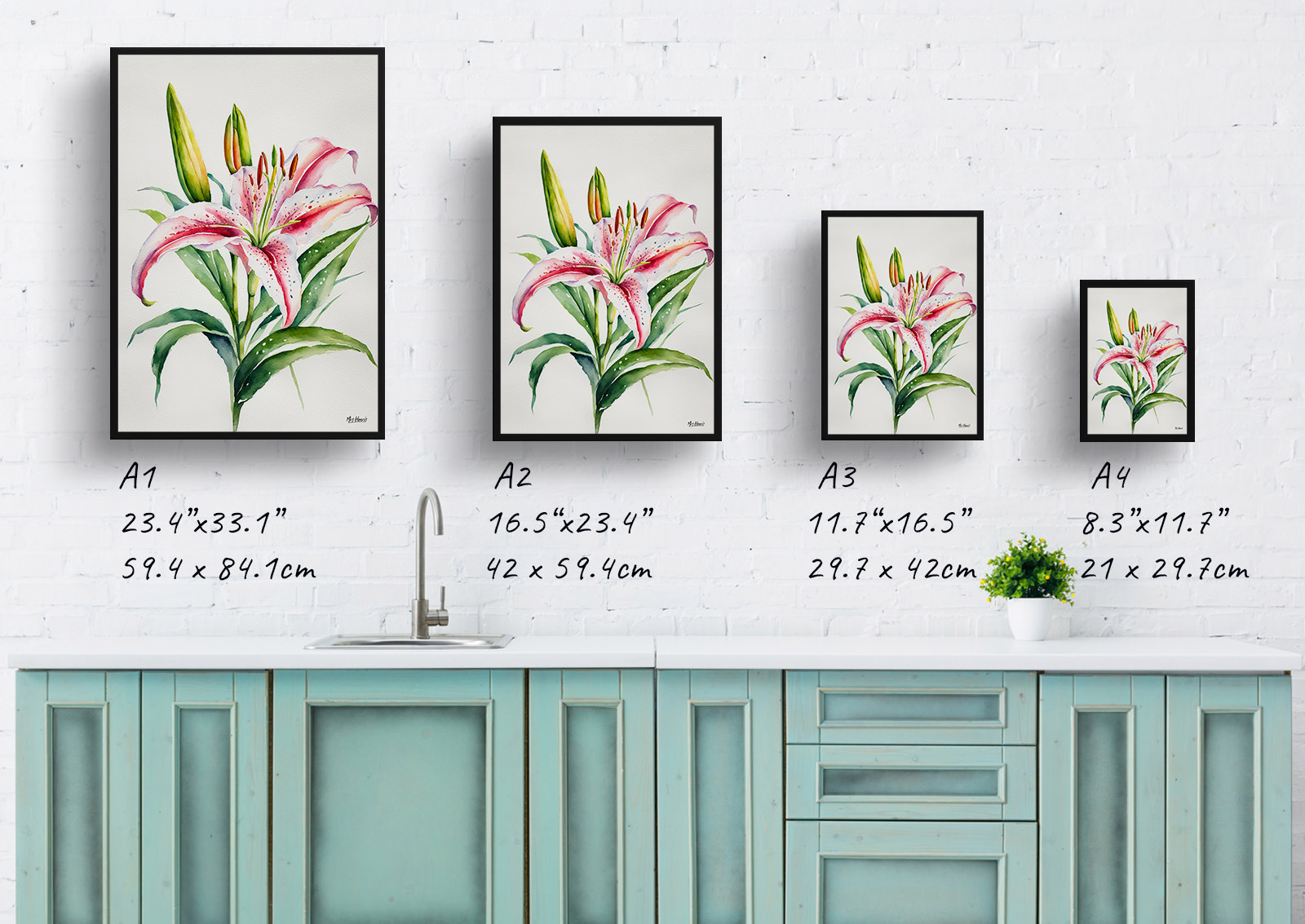 Stargazer lily Minimalist Watercolour Botanical Art Print - Oriental Framed Plant Wall Art 6 Stargazer lily Minimalist Watercolour Botanical Art Print - Oriental Framed Plant Wall Art - Image 4
