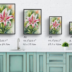 Stargazer lily Watercolour Botanical Art Print - Oriental Framed Plant Wall Art 9 watercolour botanical print flowers stargazer lily print size comparison
